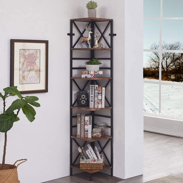17 Stories Auguste 6 Tier Industrial Corner Shelf Unit Tall Bookcase